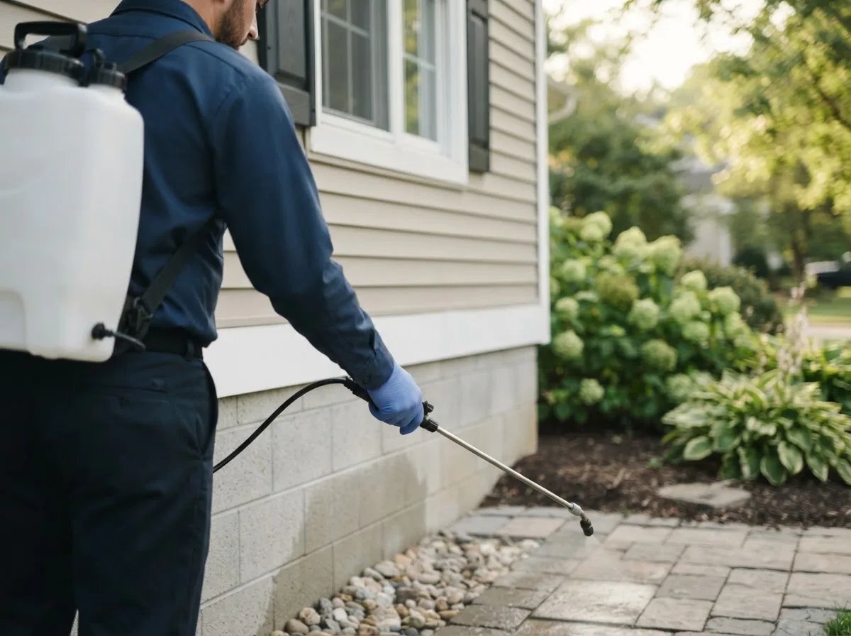 Pest control technician inspecting a home in Chattaroy, WV